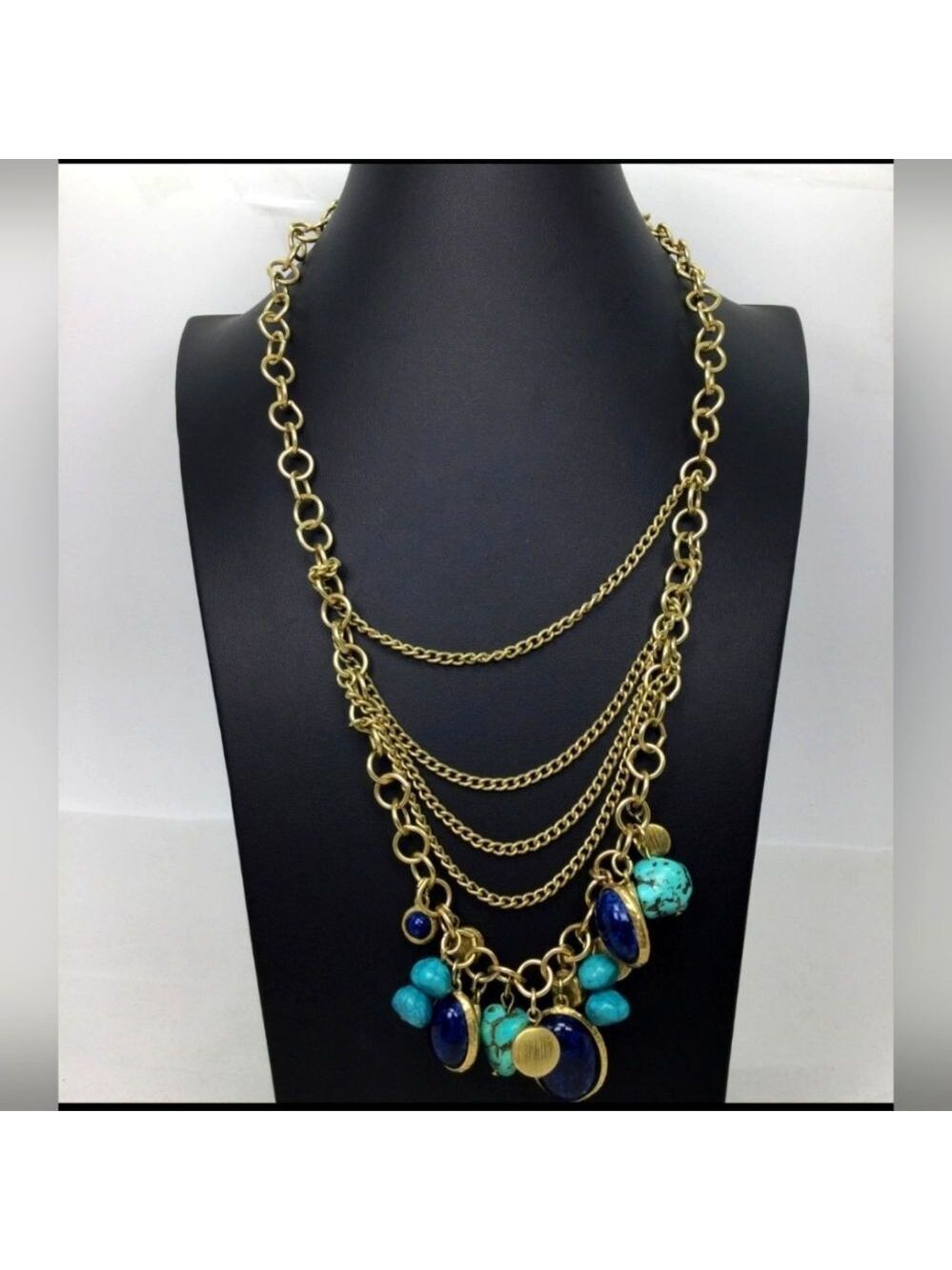 Chico's Goldtone Turquoise Layered Chain Necklace 24"